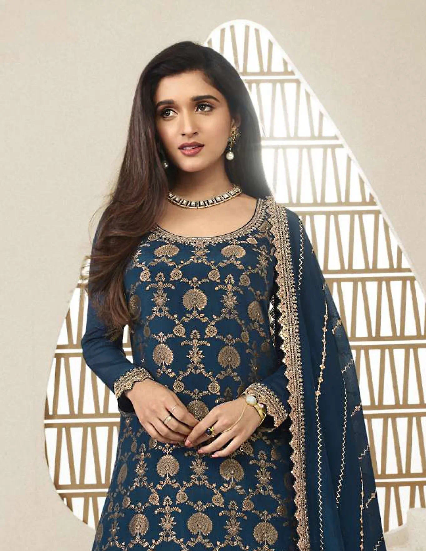 Chinon Designer Embroidered Chinon Jacquard Salwar Suit