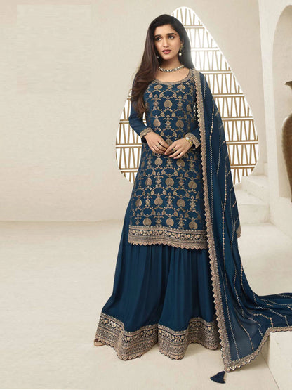 Chinon Designer Embroidered Chinon Jacquard Salwar Suit