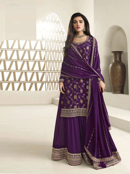 Chinon Designer Embroidered Chinon Jacquard Salwar Suit