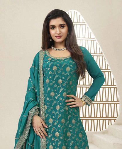 Chinon Designer Embroidered Chinon Jacquard Salwar Suit