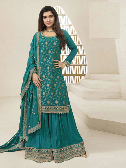 Chinon Designer Embroidered Chinon Jacquard Salwar Suit