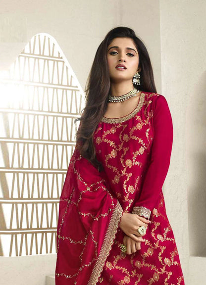 Chinon Designer Embroidered Chinon Jacquard Salwar Suit