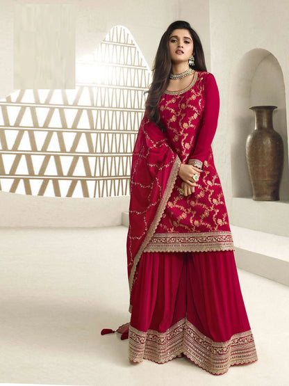 Chinon Designer Embroidered Chinon Jacquard Salwar Suit