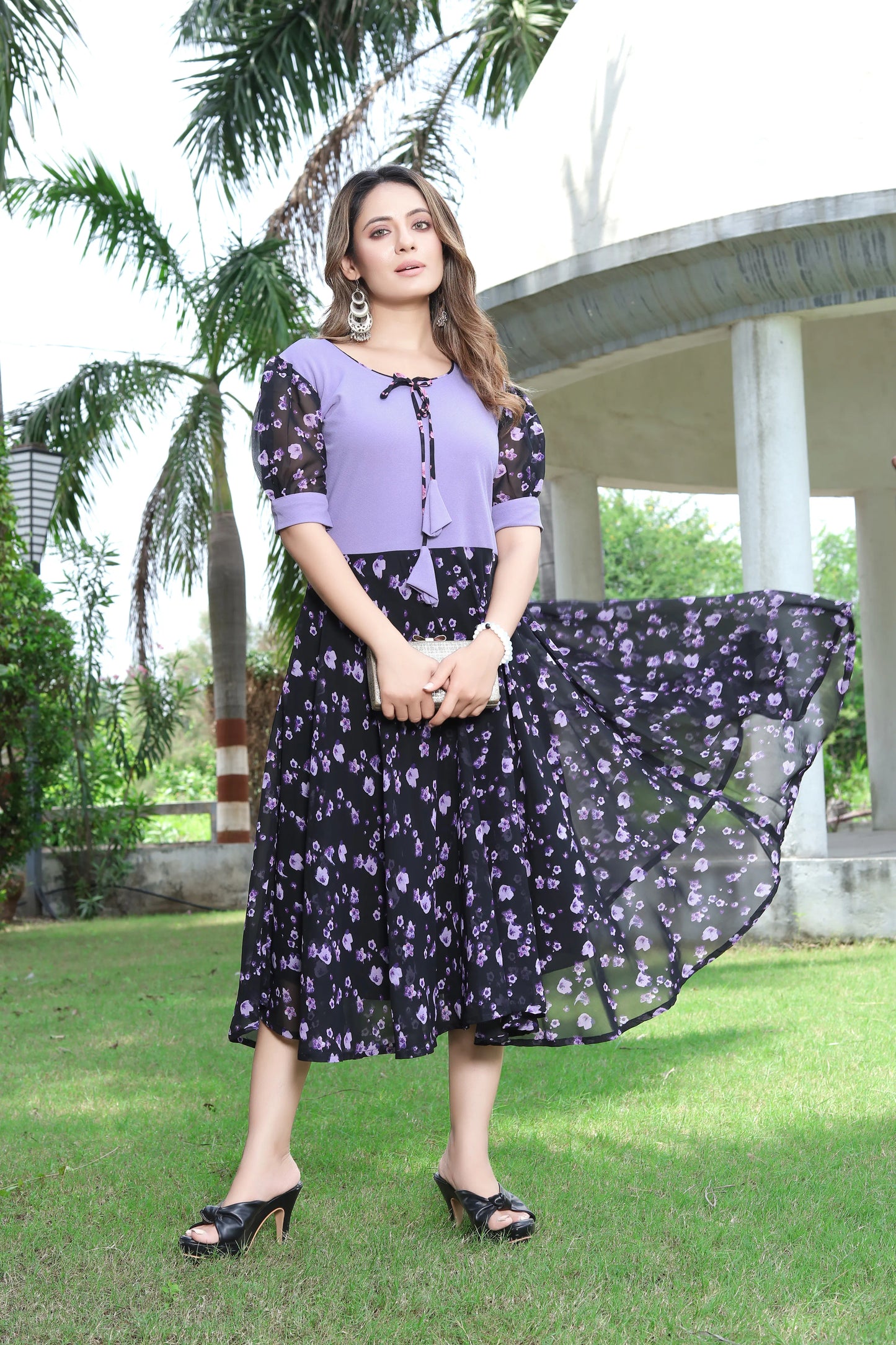 Designer Lycra and Georgette Readymade Dress