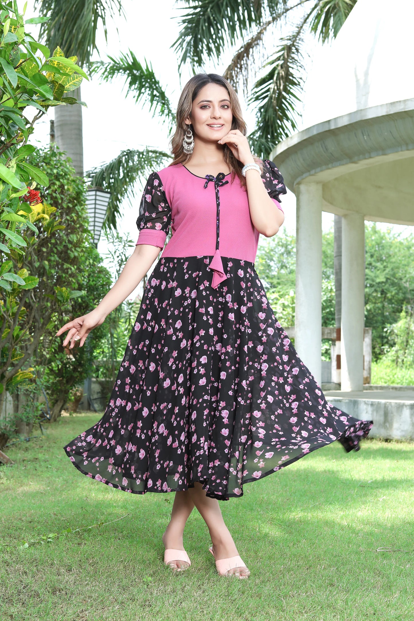 Designer Lycra and Georgette Readymade Dress