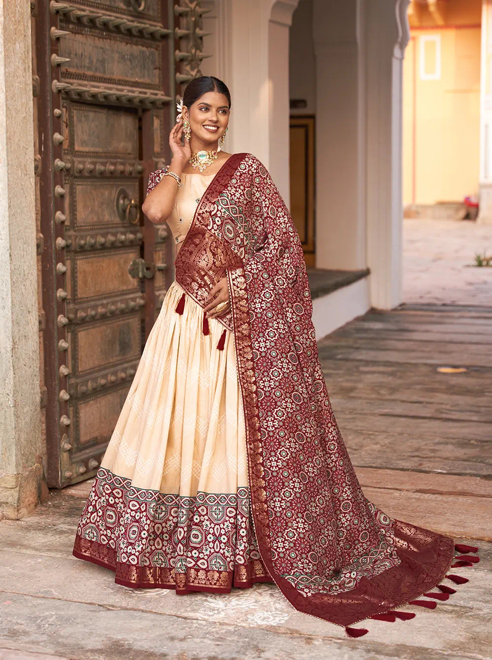 Unique Tussar Silk Foil Print Lehenga Choli