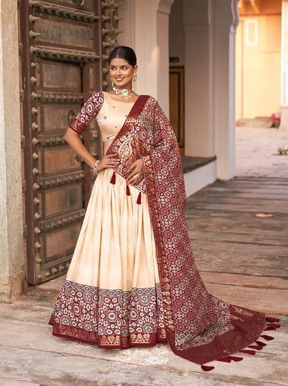 Unique Tussar Silk Foil Print Lehenga Choli