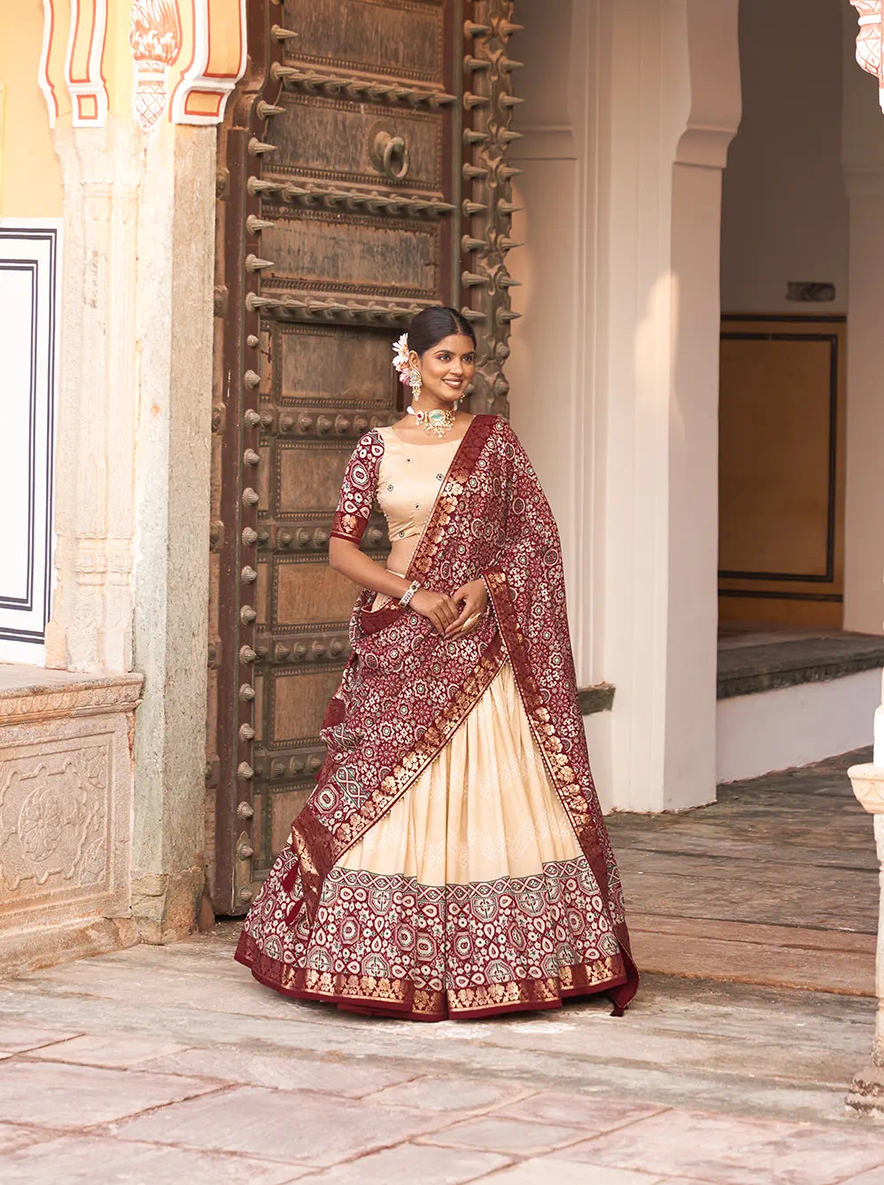 Unique Tussar Silk Foil Print Lehenga Choli