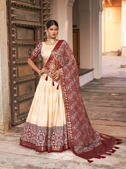 Unique Tussar Silk Foil Print Lehenga Choli