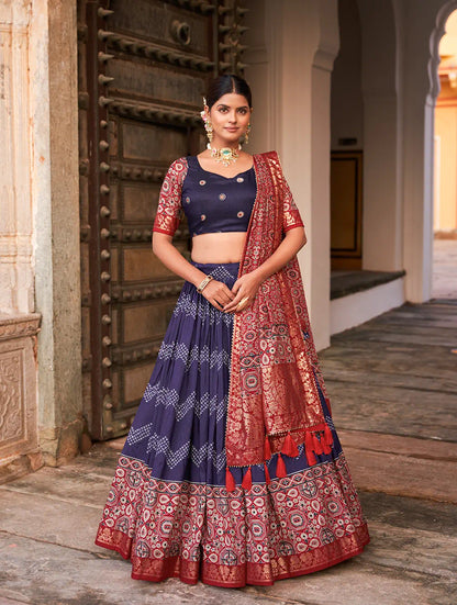 Unique Tussar Silk Foil Print Lehenga Choli