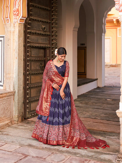 Unique Tussar Silk Foil Print Lehenga Choli