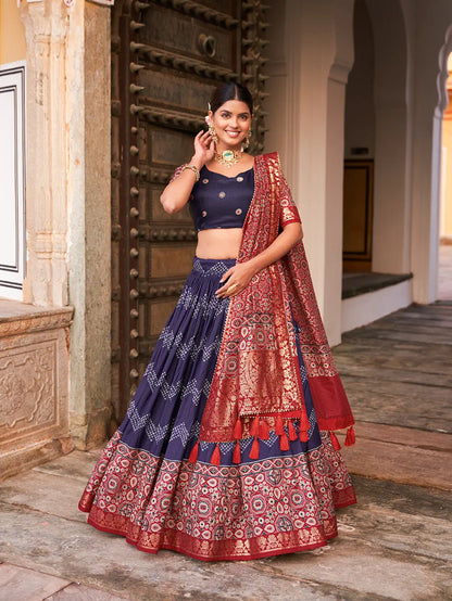 Unique Tussar Silk Foil Print Lehenga Choli