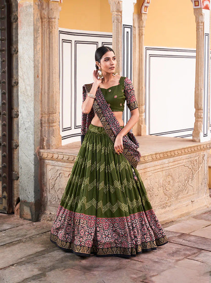 Unique Tussar Silk Foil Print Lehenga Choli