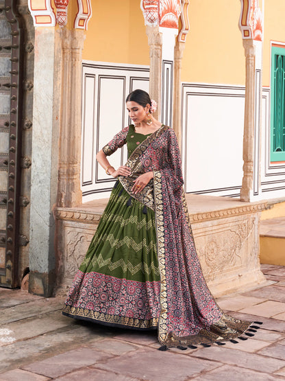 Unique Tussar Silk Foil Print Lehenga Choli