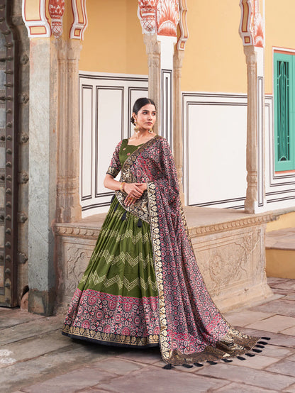 Unique Tussar Silk Foil Print Lehenga Choli