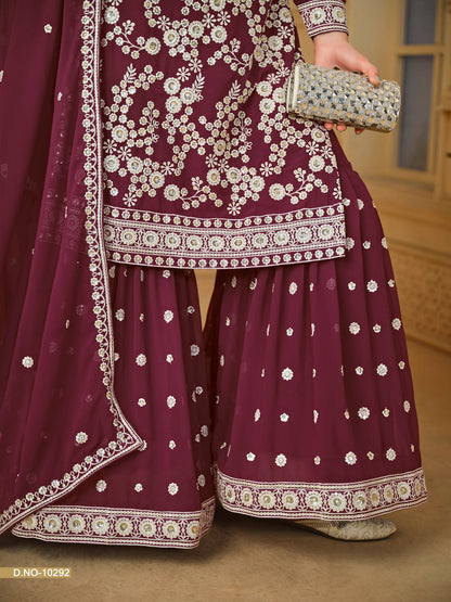 Faux Georgette Embroidered Sharara Suit