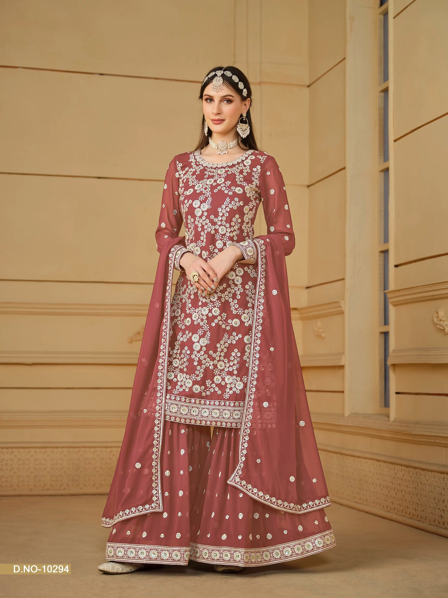 Faux Georgette Embroidered Sharara Suit