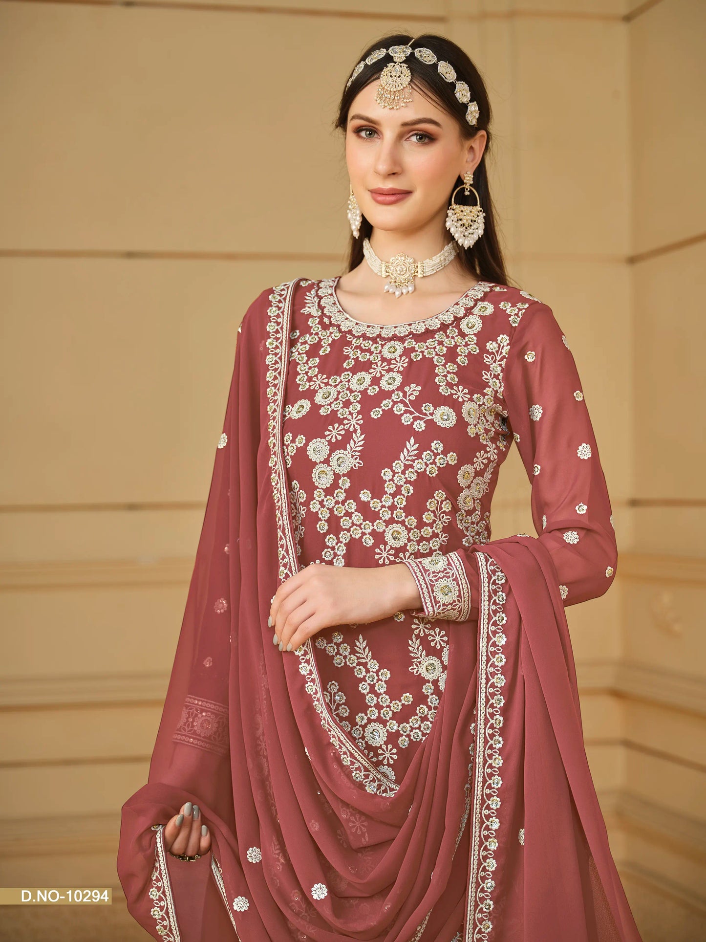 Faux Georgette Embroidered Sharara Suit