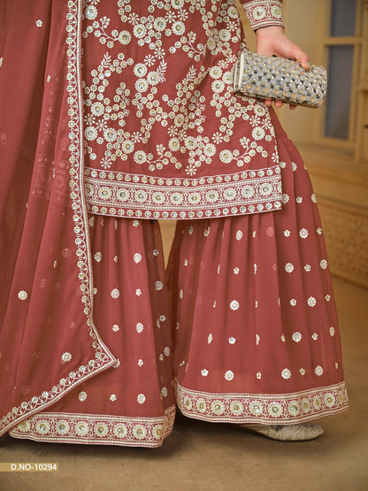 Faux Georgette Embroidered Sharara Suit