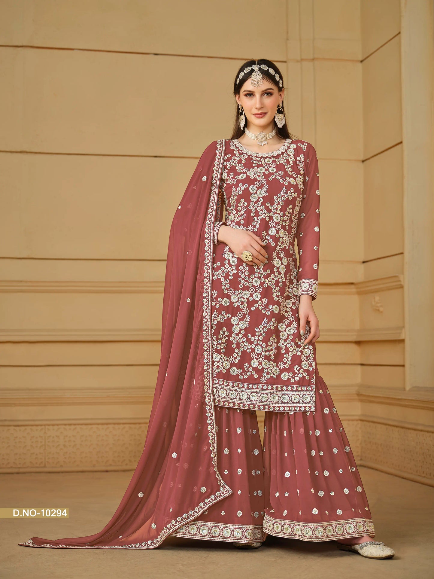 Faux Georgette Embroidered Sharara Suit