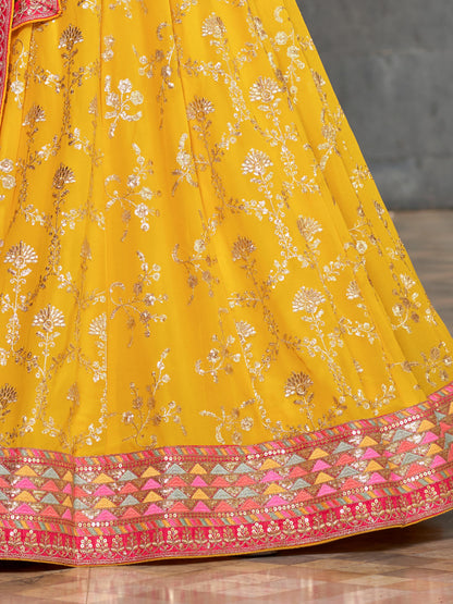 Yellow Black Lehenga Choli With Zari Sequins Embroidery