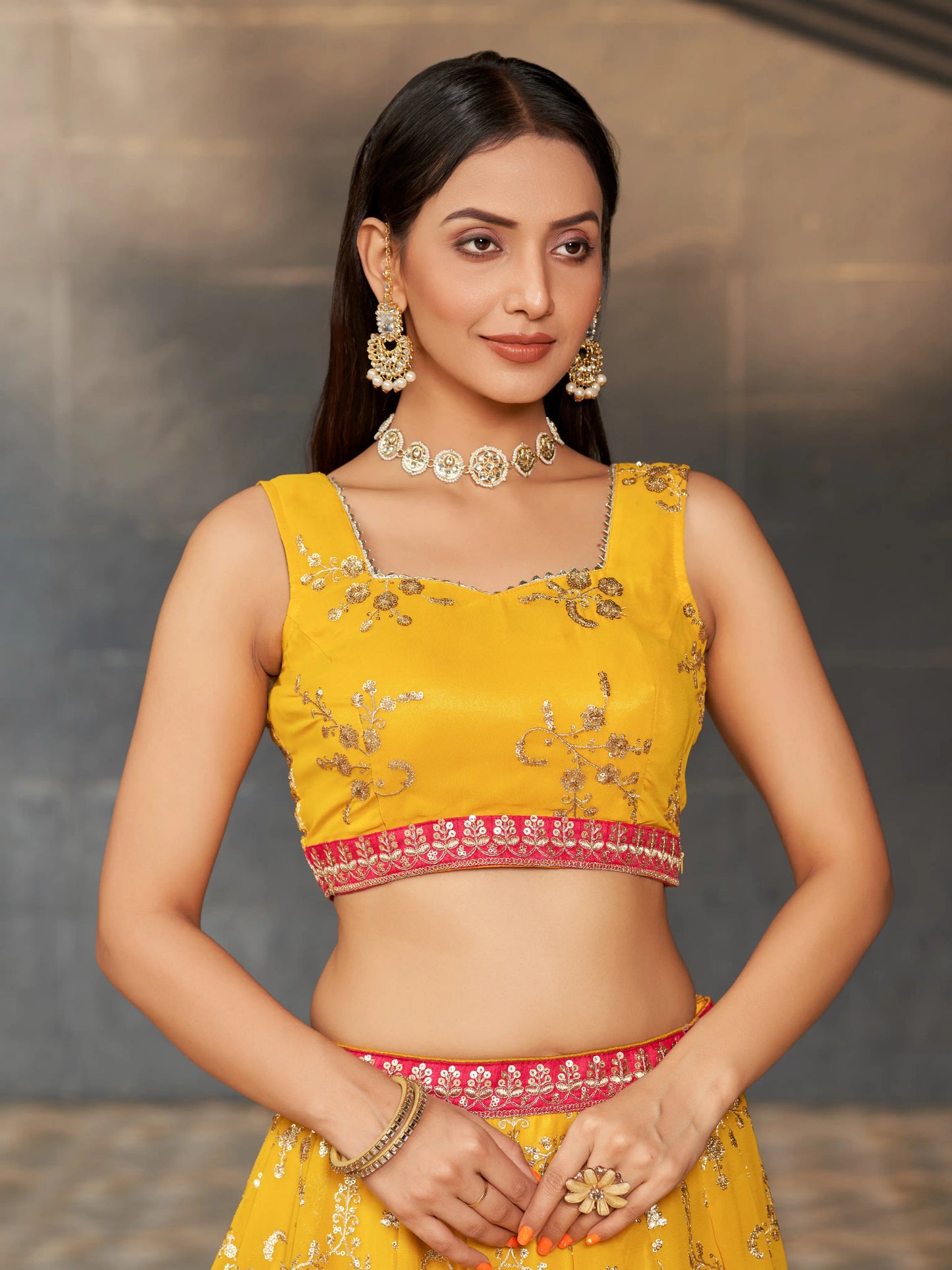 Yellow Black Lehenga Choli With Zari Sequins Embroidery