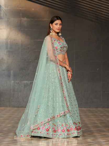 Sky Blue Lehenga Choli With Zari Sequins Embroidery