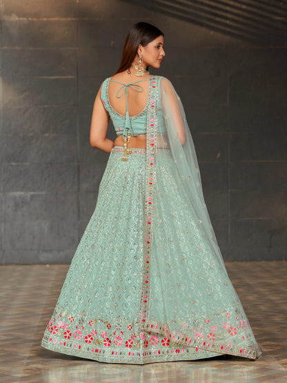 Sky Blue Lehenga Choli With Zari Sequins Embroidery