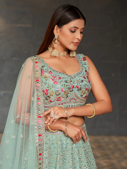 Sky Blue Lehenga Choli With Zari Sequins Embroidery