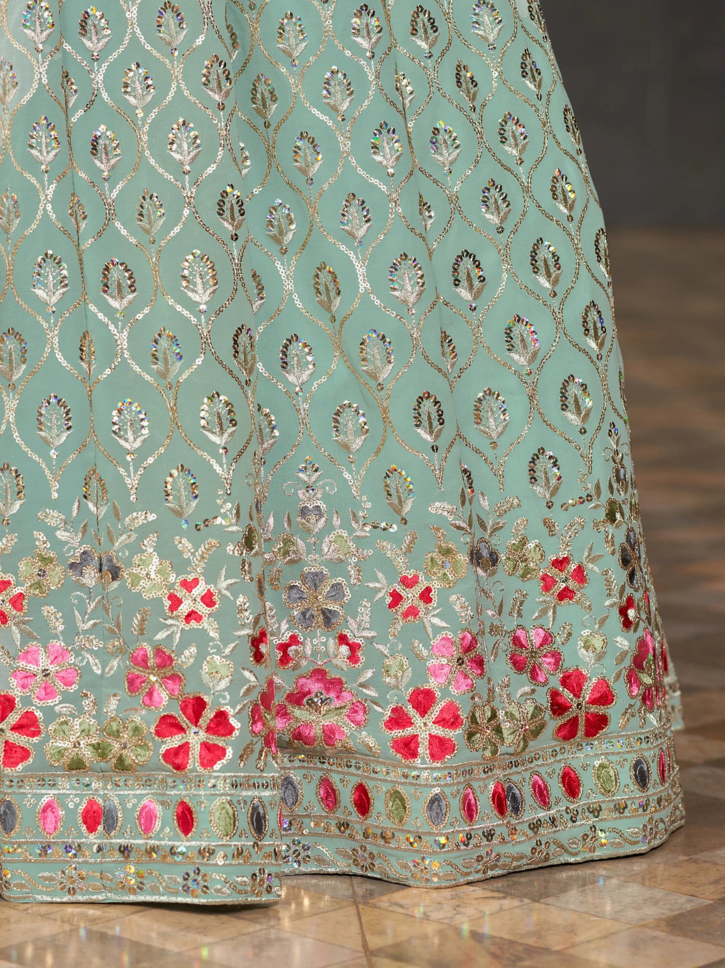 Sky Blue Lehenga Choli With Zari Sequins Embroidery