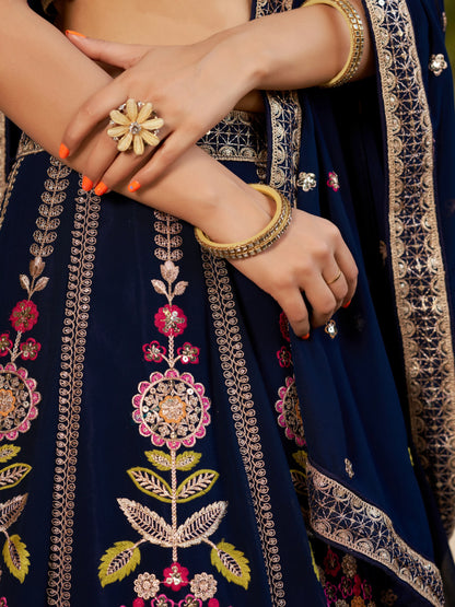 Navy Blue Lehenga Choli With Zari Sequins Embroidery