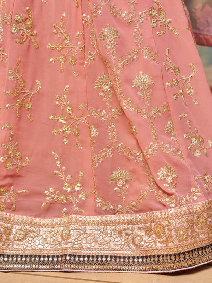 Pink Brown Lehenga Choli With Zari Sequins Embroidery