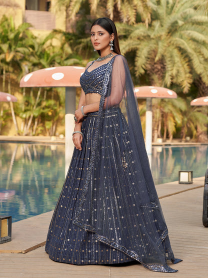 Grey Lehenga Choli With Zari Sequins Embroidery