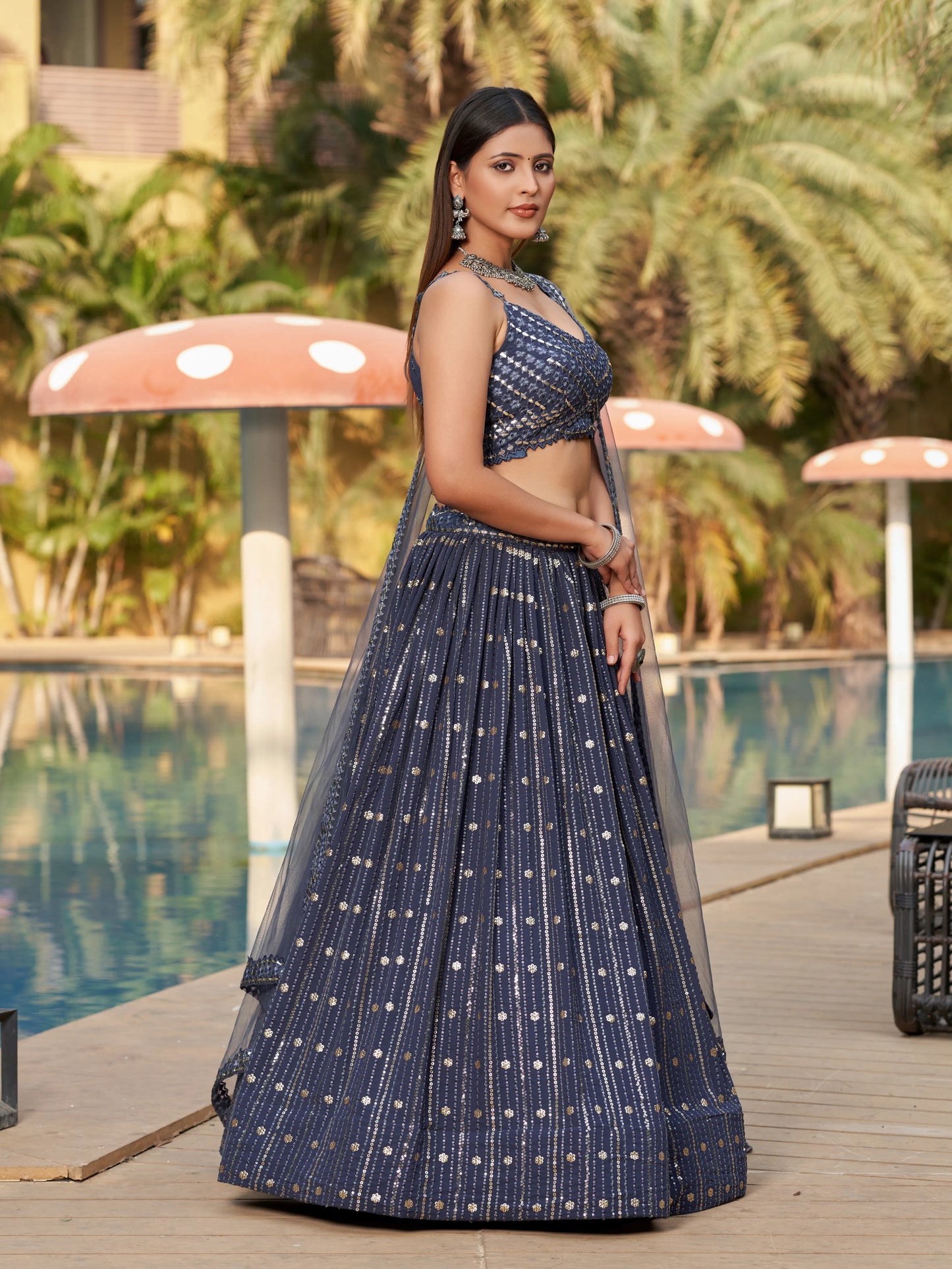 Grey Lehenga Choli With Zari Sequins Embroidery