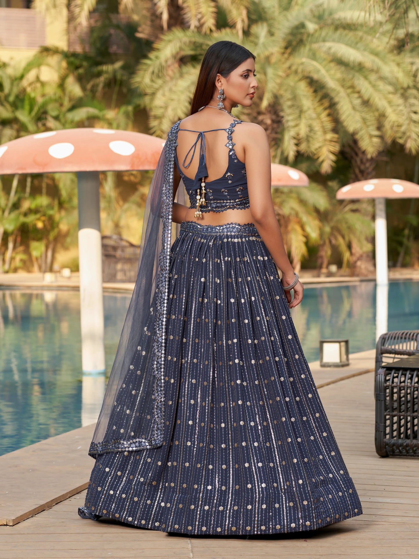 Grey Lehenga Choli With Zari Sequins Embroidery