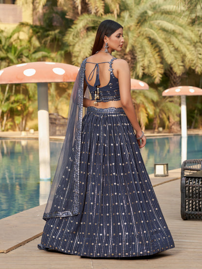 Grey Lehenga Choli With Zari Sequins Embroidery