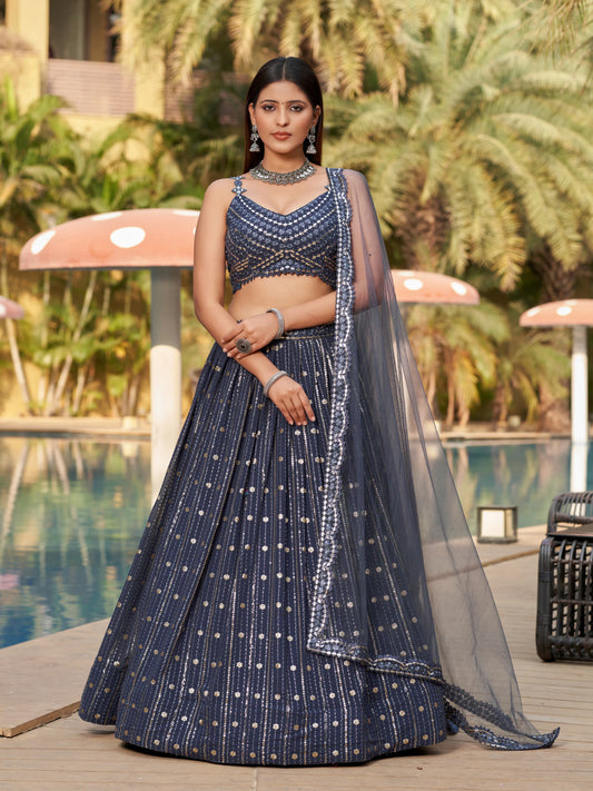 Grey Lehenga Choli With Zari Sequins Embroidery