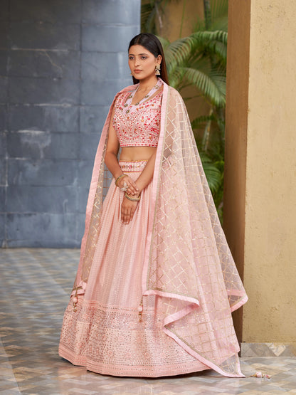 Zari Sequins Embroidery Pink Lehenga Choli