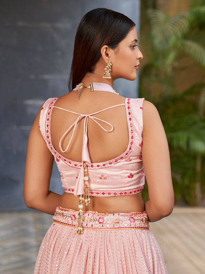 Zari Sequins Embroidery Pink Lehenga Choli