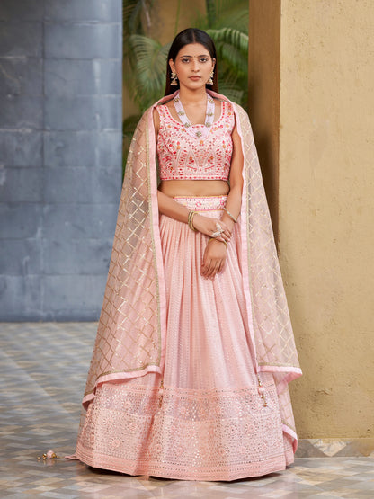 Zari Sequins Embroidery Pink Lehenga Choli