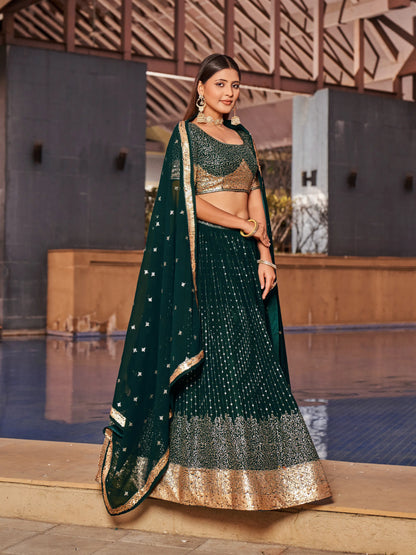 Green Lehenga Choli With Zari Sequins Embroidery