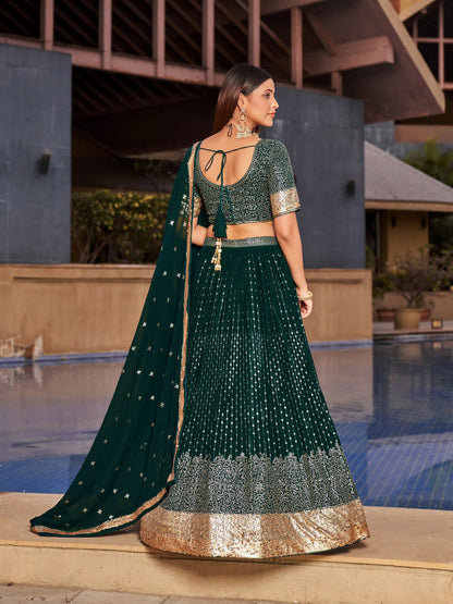 Green Lehenga Choli With Zari Sequins Embroidery