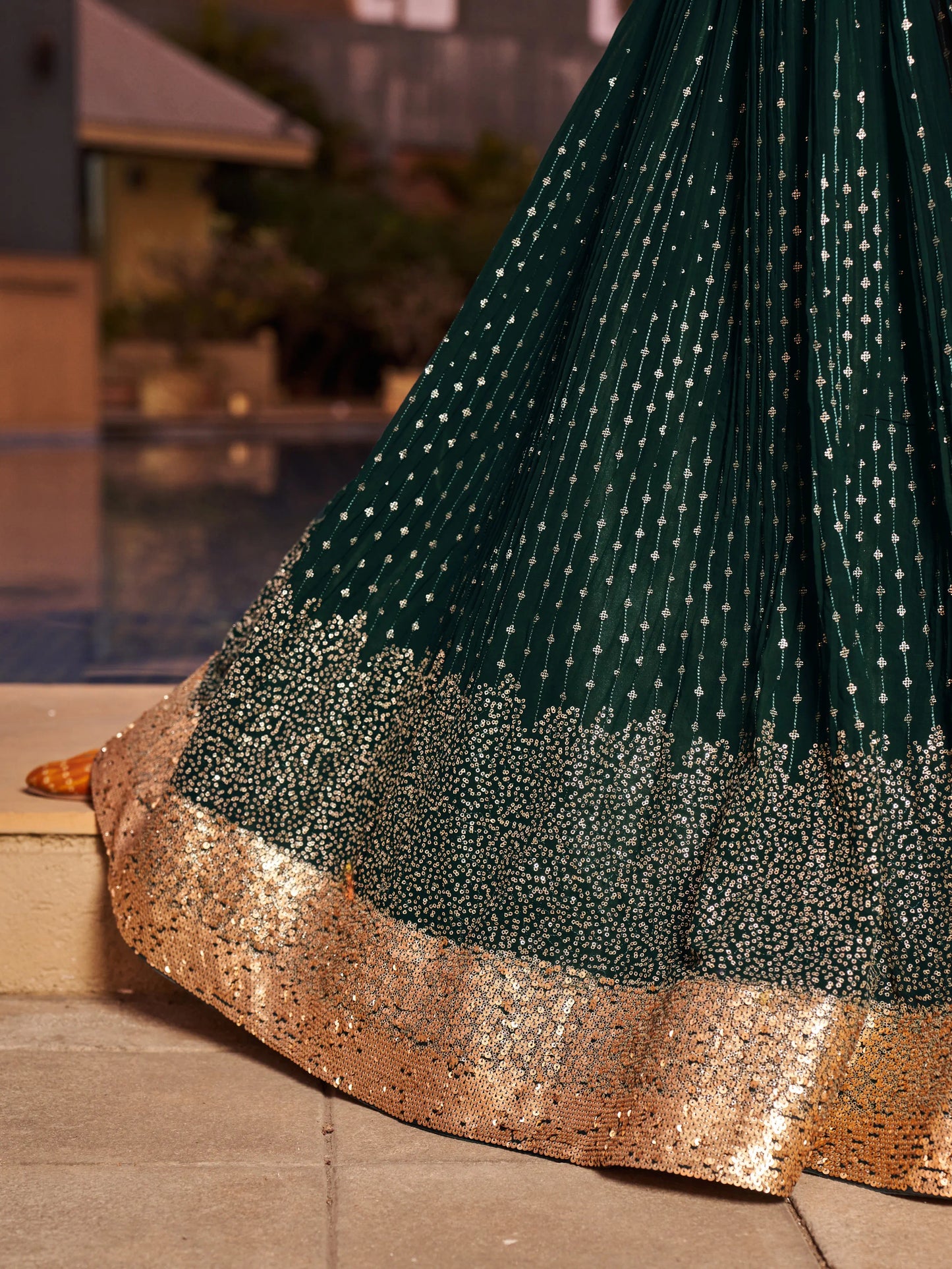 Green Lehenga Choli With Zari Sequins Embroidery