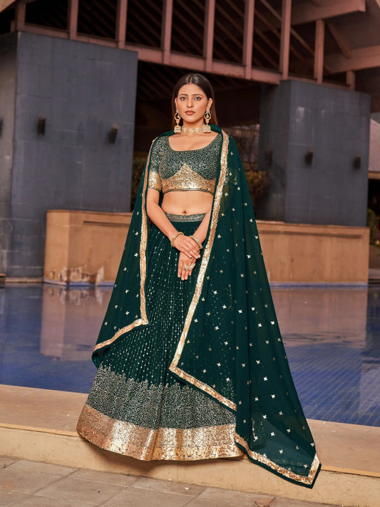 Green Lehenga Choli With Zari Sequins Embroidery