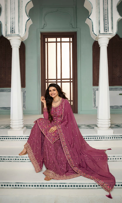 Pink Embroidered Chinon Sharara Suit