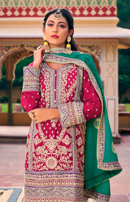 Blooming Chinon Embroidered Designer Suit