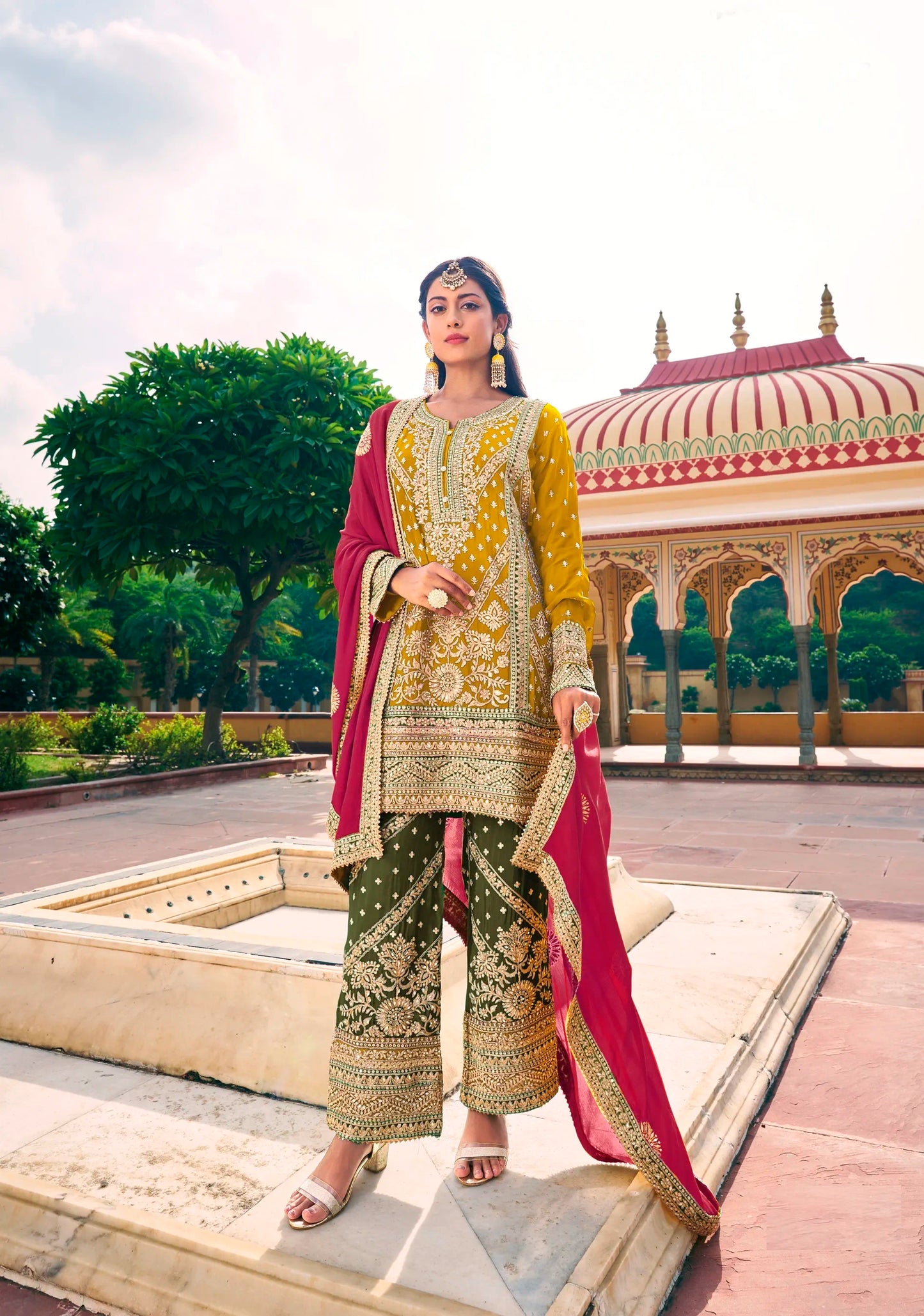 Blooming Chinon Embroidered Designer Suit