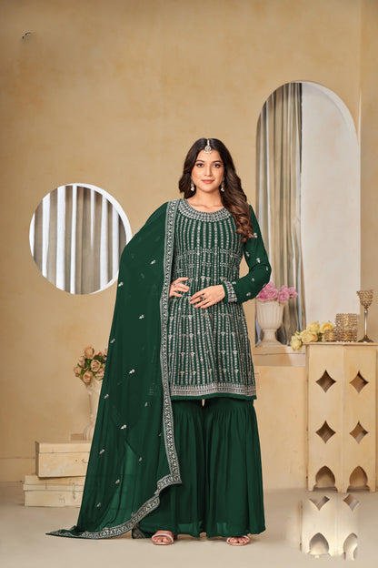 Faux Georgette Embroidered Gharara Suit