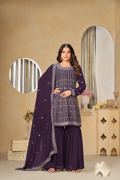 Faux Georgette Embroidered Gharara Suit