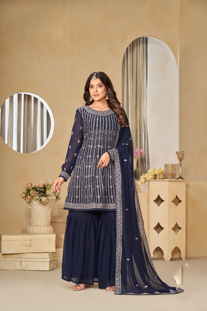 Faux Georgette Embroidered Gharara Suit